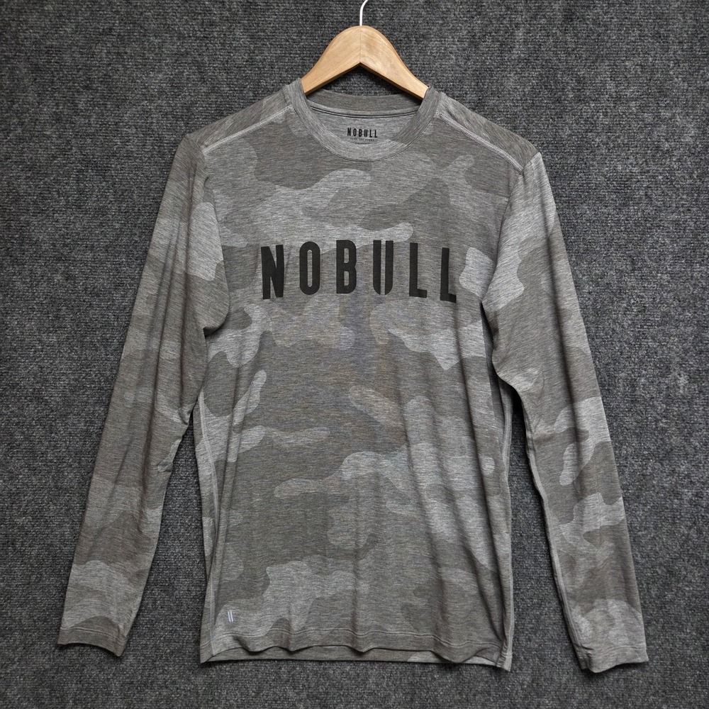 NoBull Shirt Mens Small Gray Camo Long Sleeve Logo Tee Gym Activewear Casual